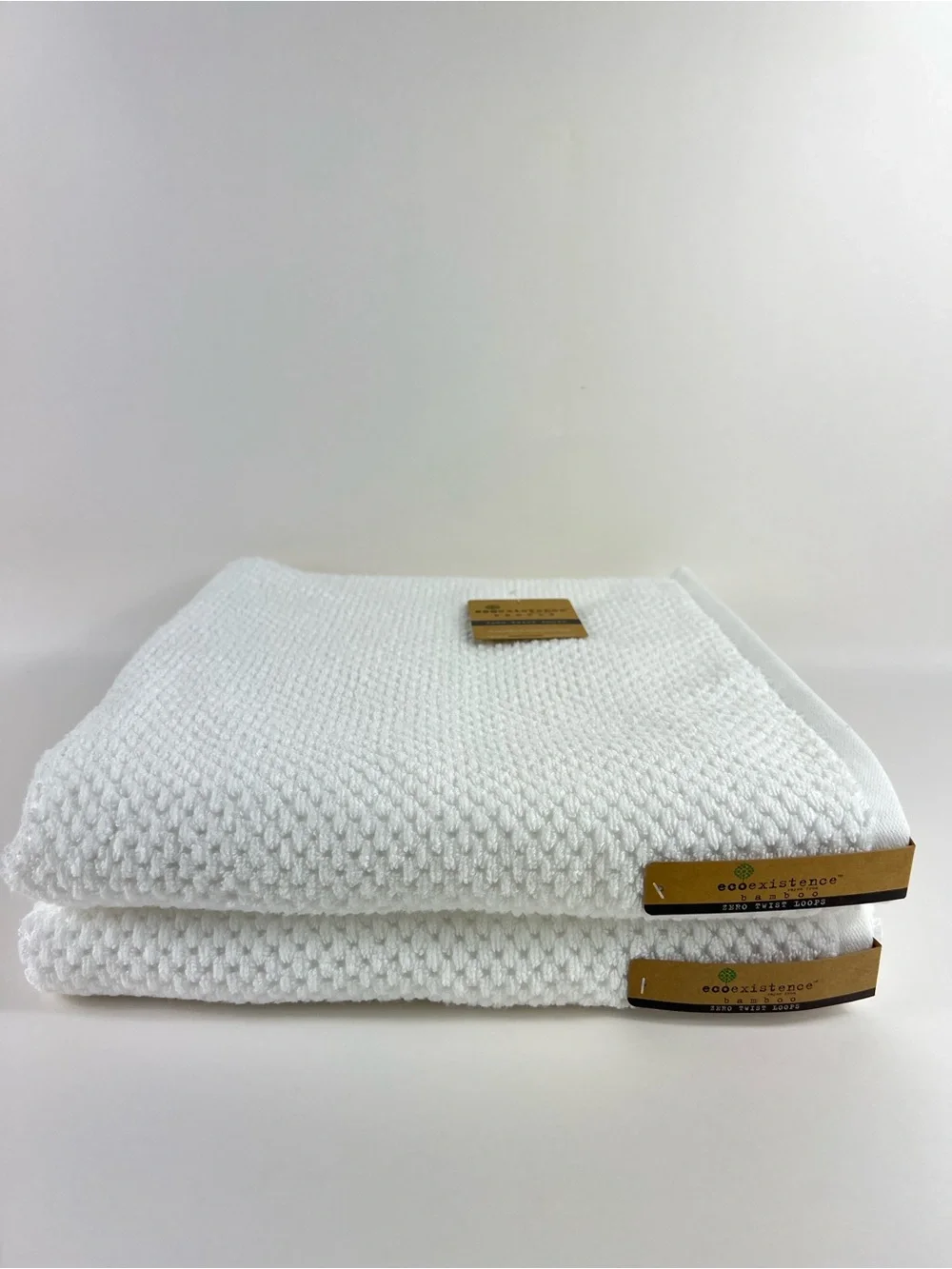 Ecoexistence Bath Towels White Textured Soft Cotton Zero Twist Loop 2 Pc NEW